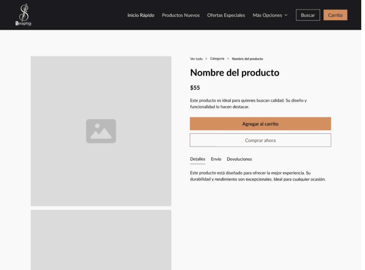 Mockup del producto de la e-commerce Seraphia